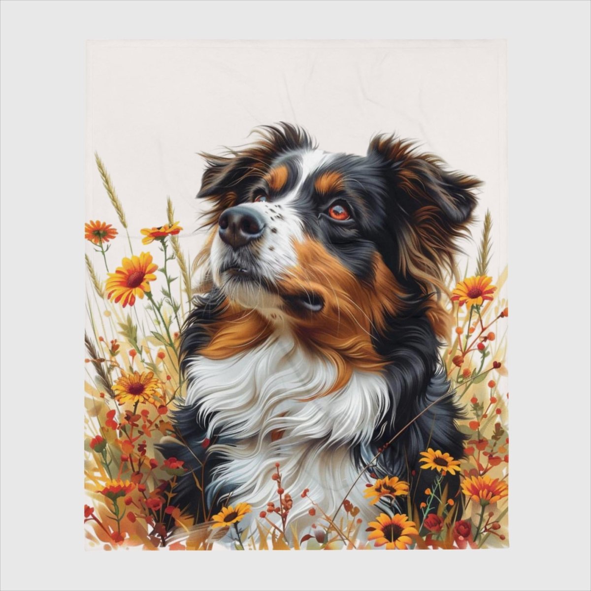 Australian Shepherd in the Flowers Throw Blanket - Funny Nikko