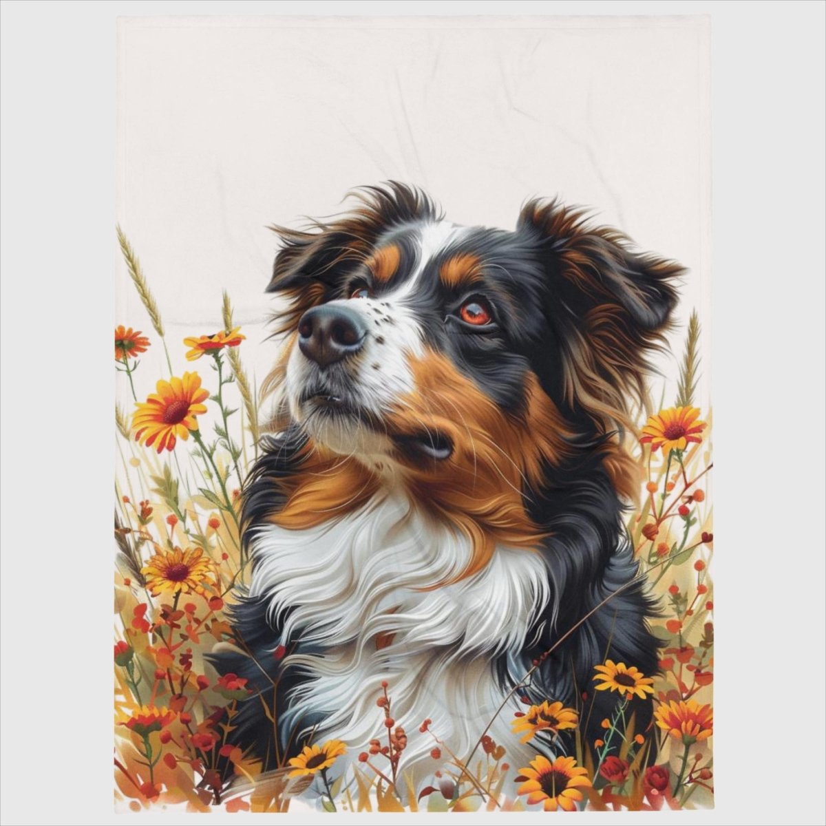 Australian Shepherd in the Flowers Throw Blanket - Funny Nikko