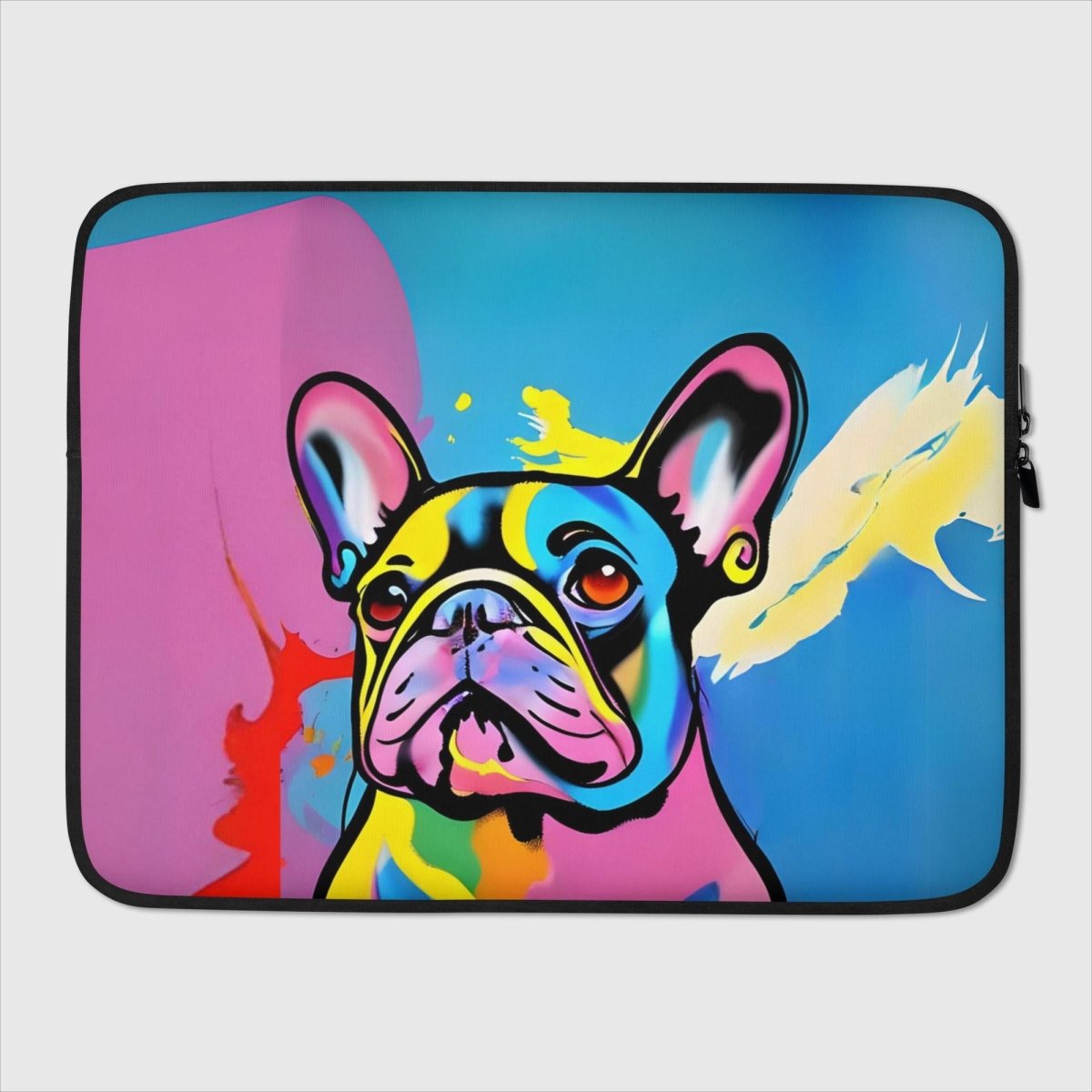 Frenchie Color Splash Laptop Sleeve - Funny Nikko