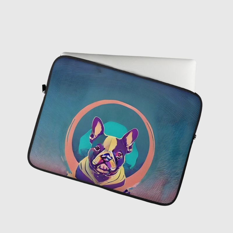 Frenchie in Space Teal Laptop Sleeve - Funny Nikko