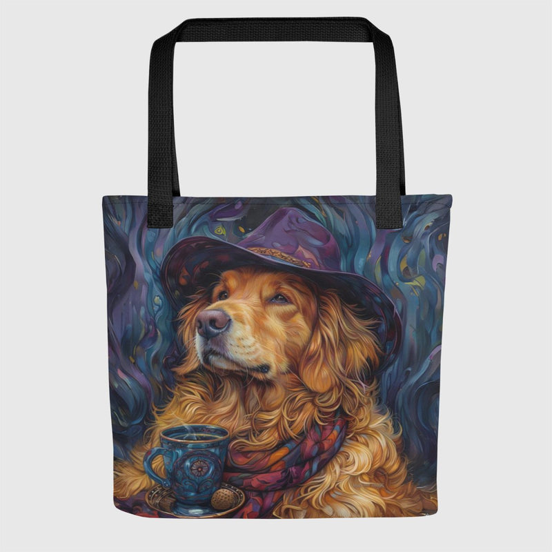 Stylish Golden Retriever with Coffee Tote Bag - Funny Nikko