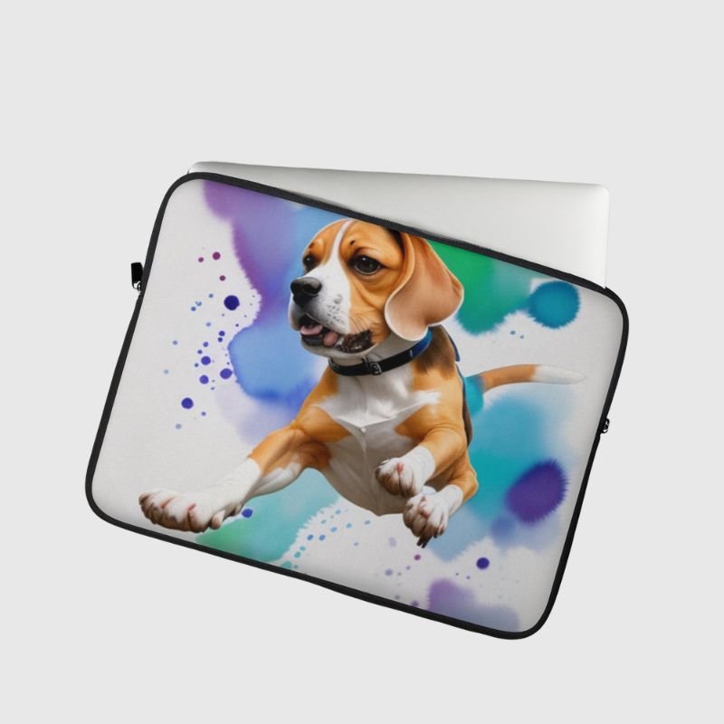 Watercolor Jumping Beagle Laptop Sleeve - Funny Nikko