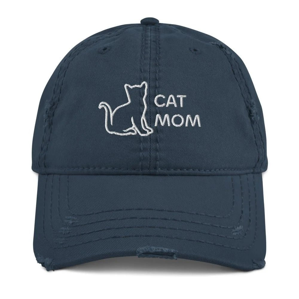 Cat Mom Distressed Hat - Funny Nikko