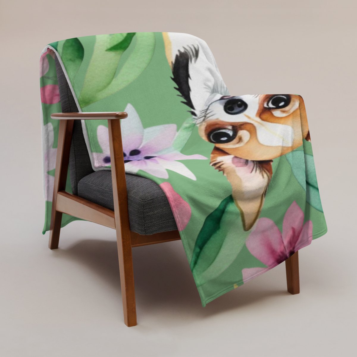 Floral Chihuahua Throw Blanket - Green - Funny Nikko