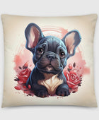 Frenchie Love & Roses Throw Pillow - Funny Nikko